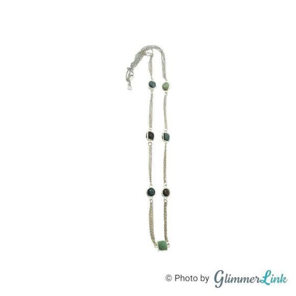 Banana Republic Green Brown Station Silver Tone Necklace - Picture 5 of 7